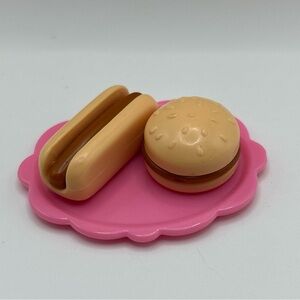 Barbie Scalloped Oval Pink Food Tray Hamburger Hot Dog On Buns Playset Toy